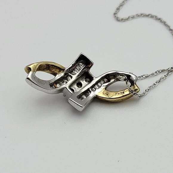 Vtg. JWBR 10K Yellow And White Gold Diamond Infinity Pendant Necklace 18" Signed - Picture 6 of 12